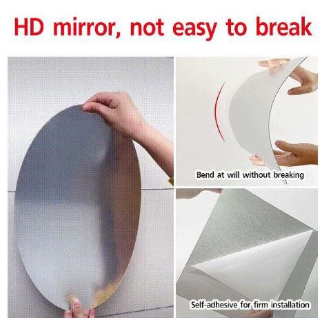 Oval Shape Flexible Self Adhesive Non-Glass Mirror Sticker