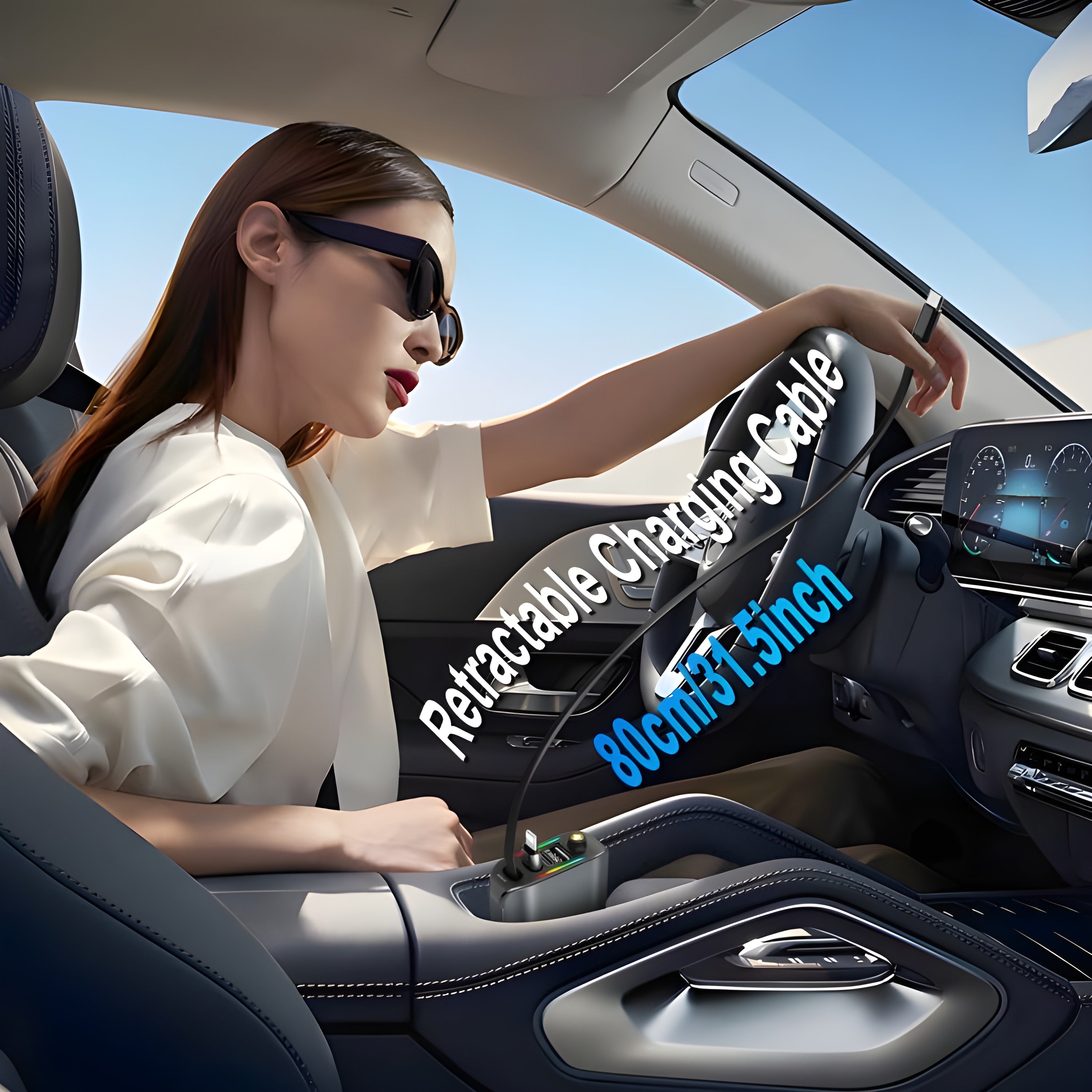 Car Fast Charger 4-in-1 With Retractable iPhone & Type-C Cables, PD & USB Ports – Universal Multi-Device Charging Solution